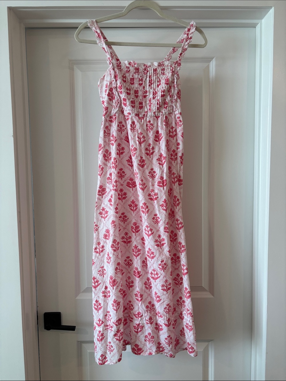 Pink Floral Sleeveless Cotton Nightdress with Smocked Bodice